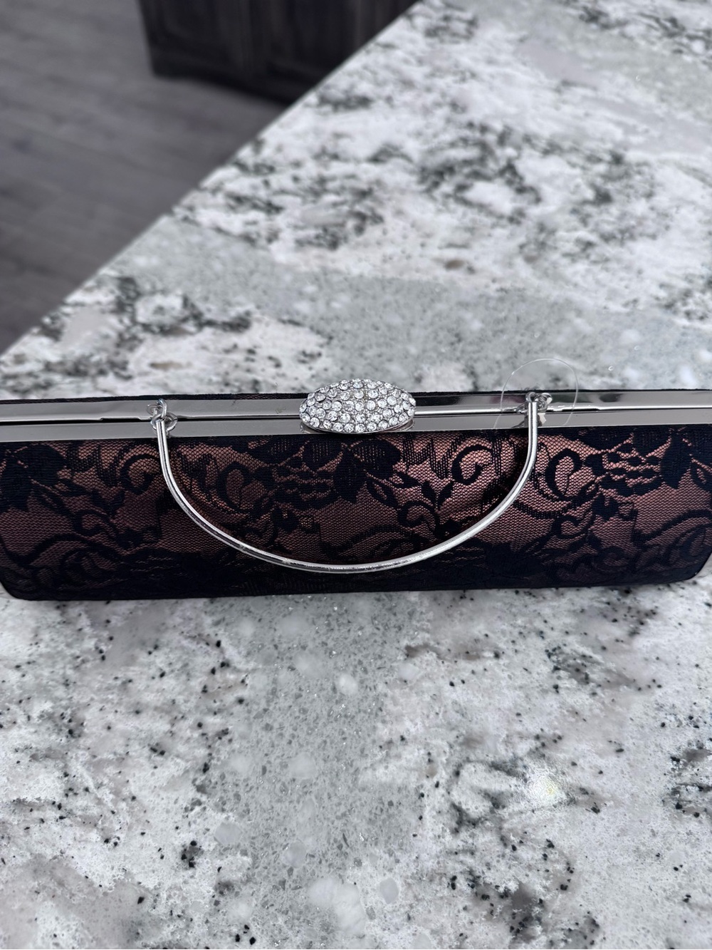 Elegant Black Lace Evening Clutch with Crystal Accent